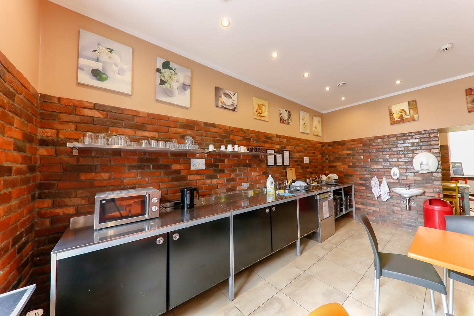 The stainless-steel guest kitchen